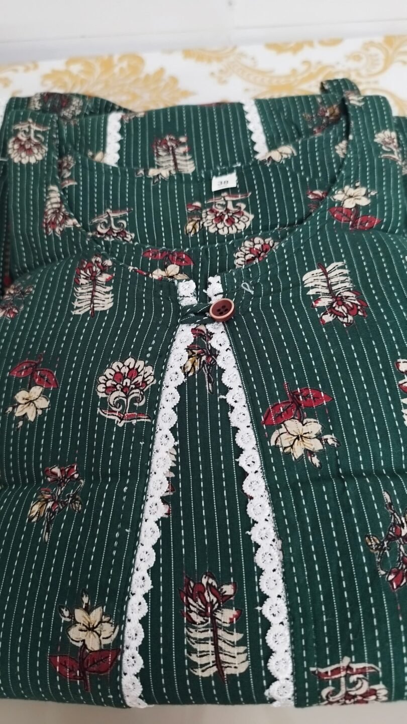 COTTON JACKET TYPE KURTIS GREEN WITH FLOWER PRINT- SAL004 - Image 4