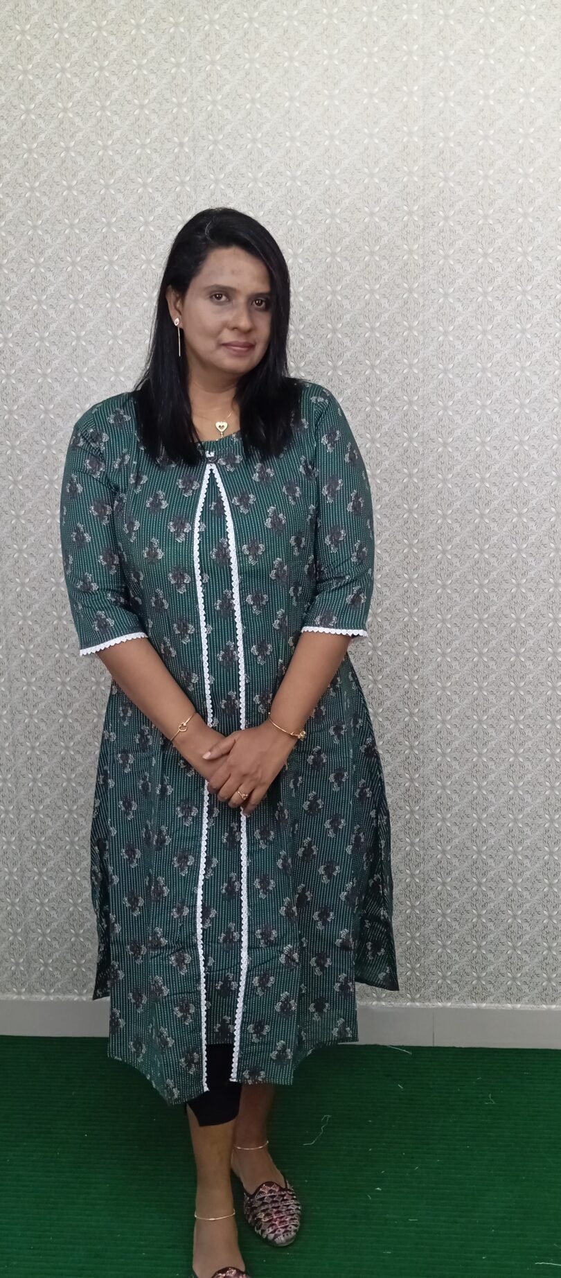 COTTON JACKET TYPE KURTIS GREEN WITH FLOWER PRINT- SAL004 - Image 3