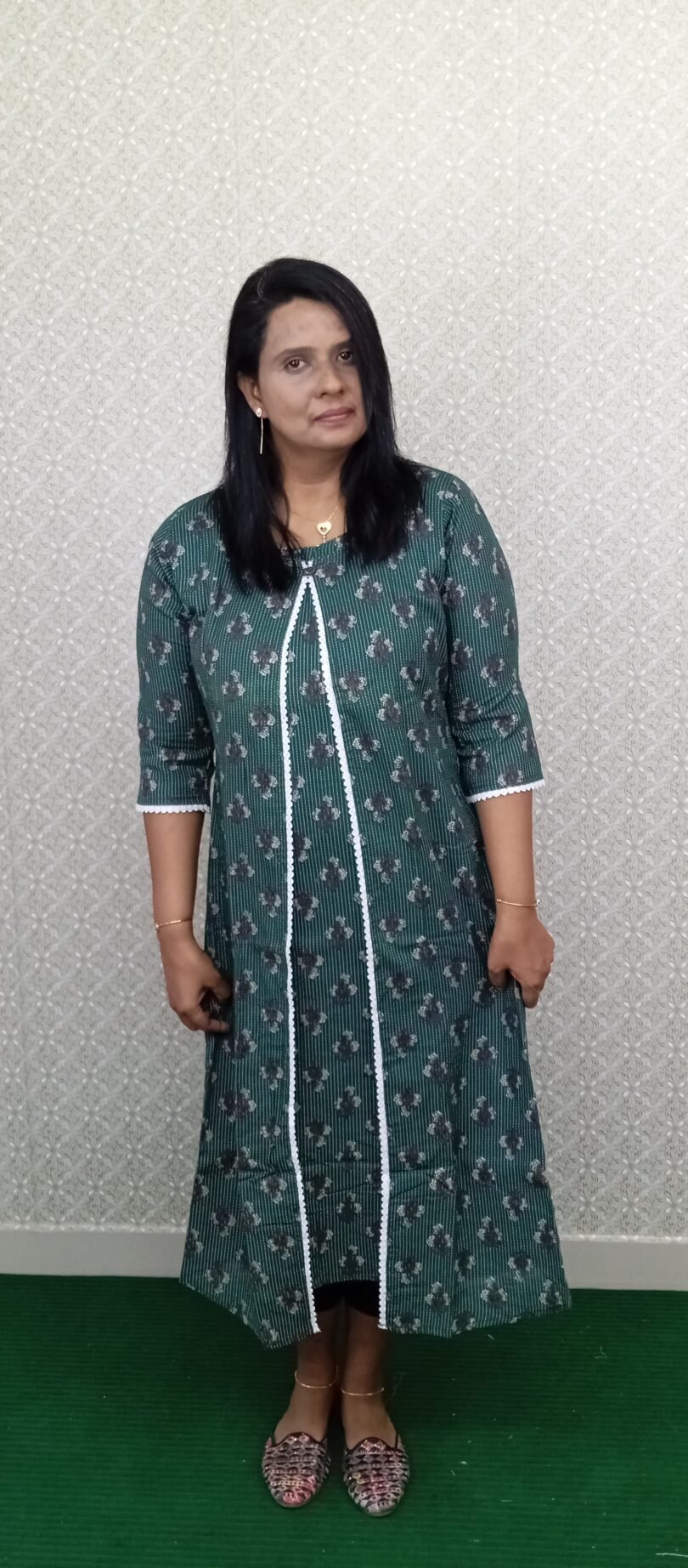 COTTON JACKET TYPE KURTIS GREEN WITH FLOWER PRINT- SAL004