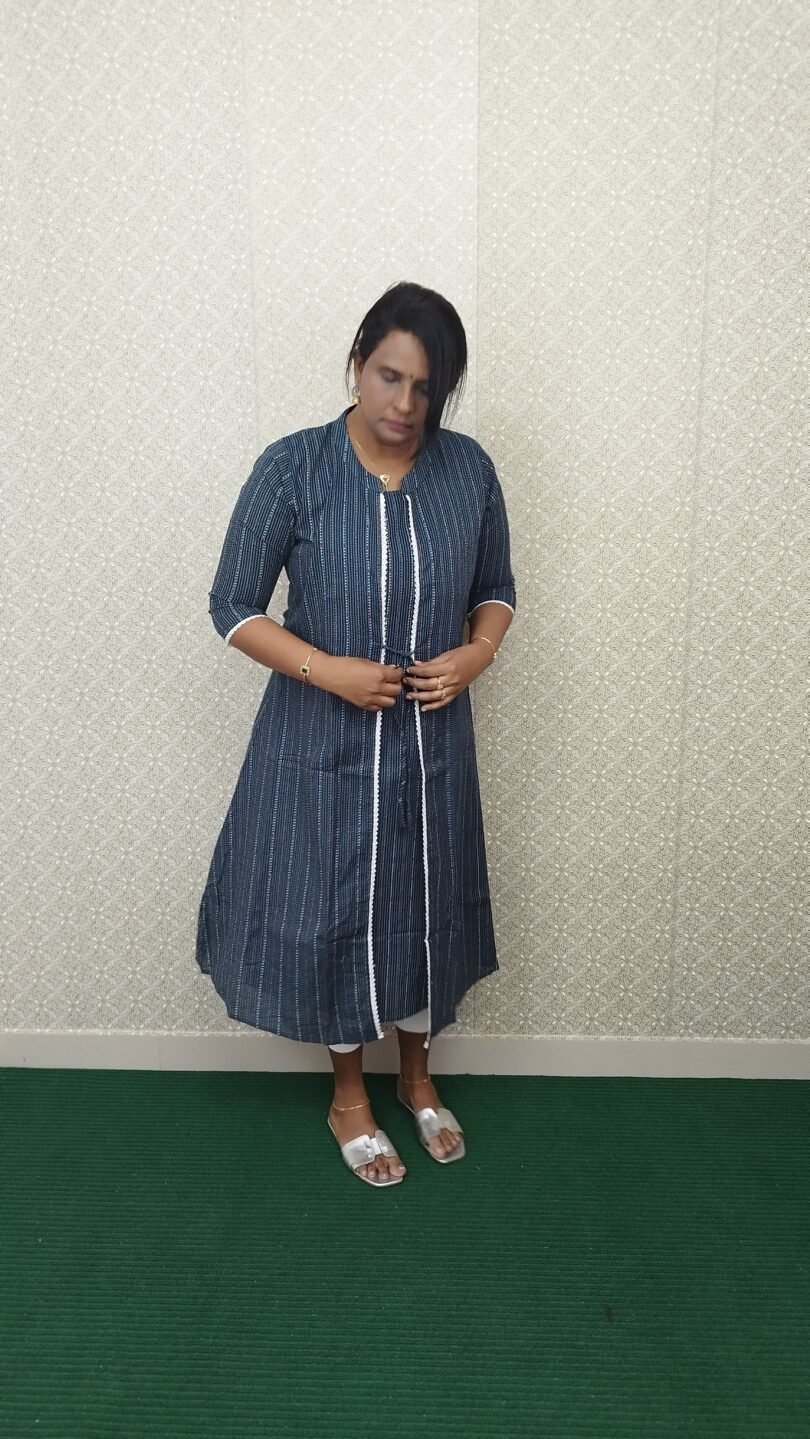 COTTON JACKET TYPE KURTIS BLUE WITH LINE- SAL003 - Image 3
