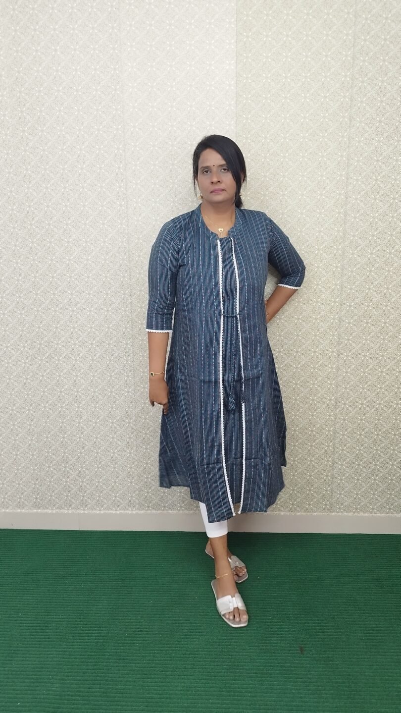 COTTON JACKET TYPE KURTIS BLUE WITH LINE- SAL003