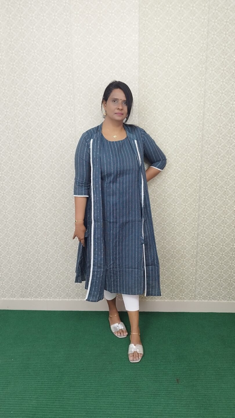 COTTON JACKET TYPE KURTIS BLUE WITH LINE- SAL003 - Image 4