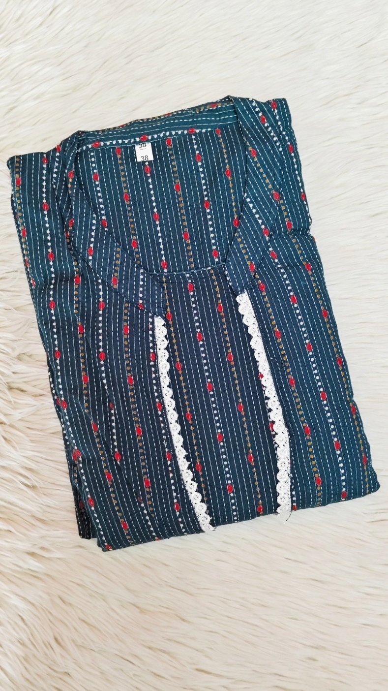 KANDHA COTTON JACKET KURTI BLUE WITH LINE - SAL503 - Image 4