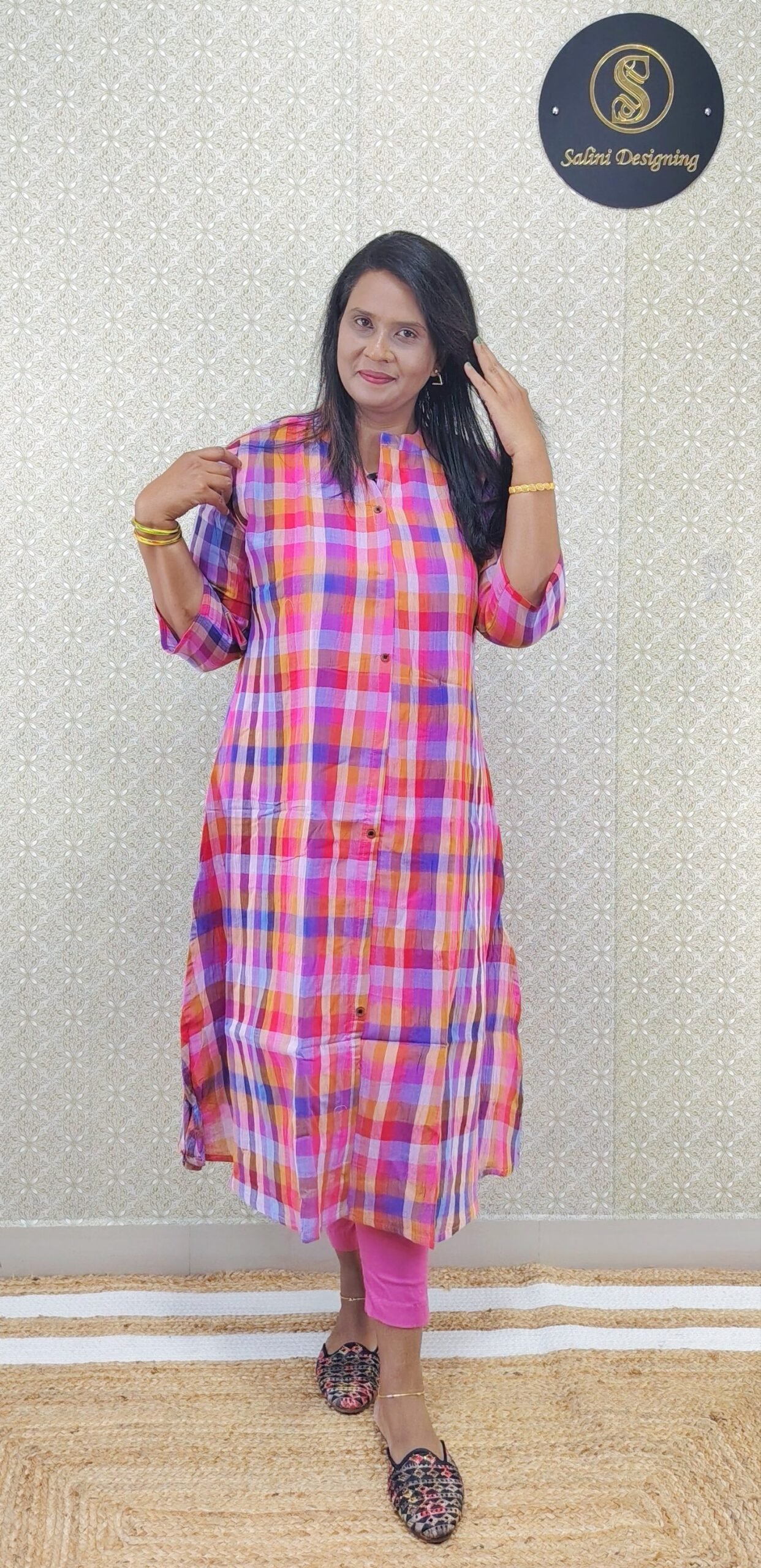 CHECKERED COTTON KURTIS ALINE WITH SIDE SLIT - SAL514