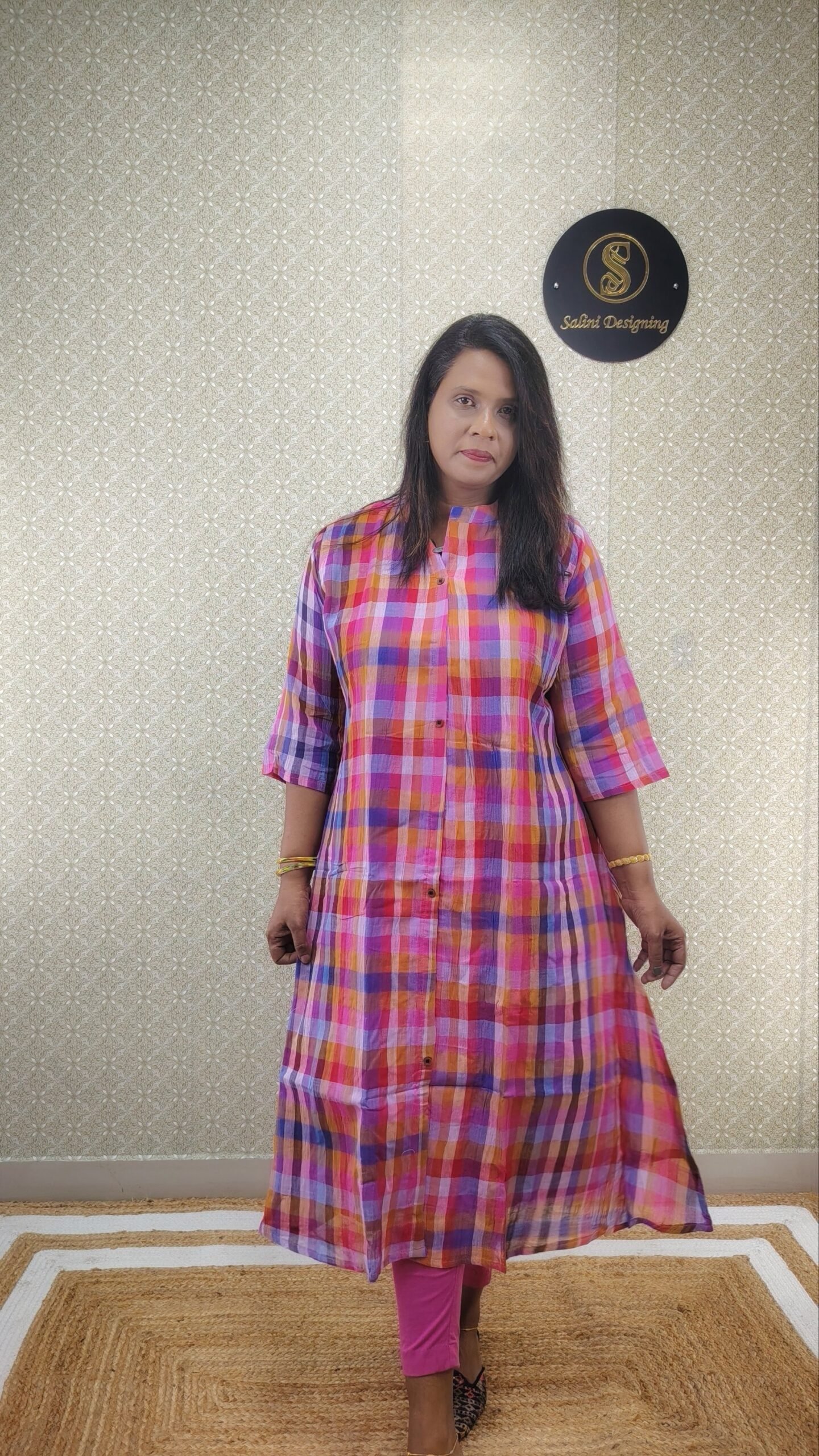CHECKERED COTTON KURTIS ALINE WITH SIDE SLIT - SAL514 - Image 3