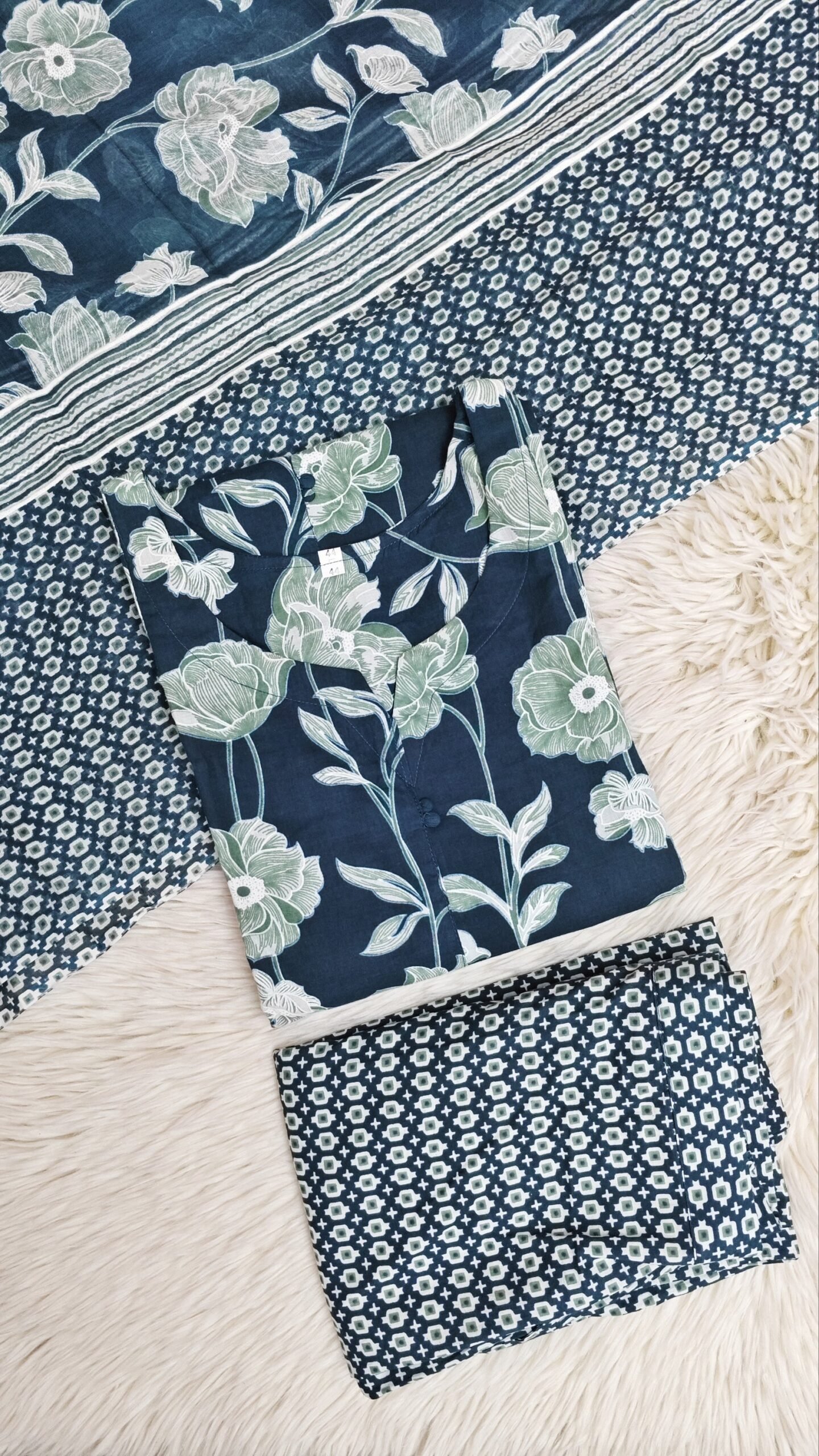 TEAL BLUE COTTON THREE PIECE SET- SAL551 - Image 4