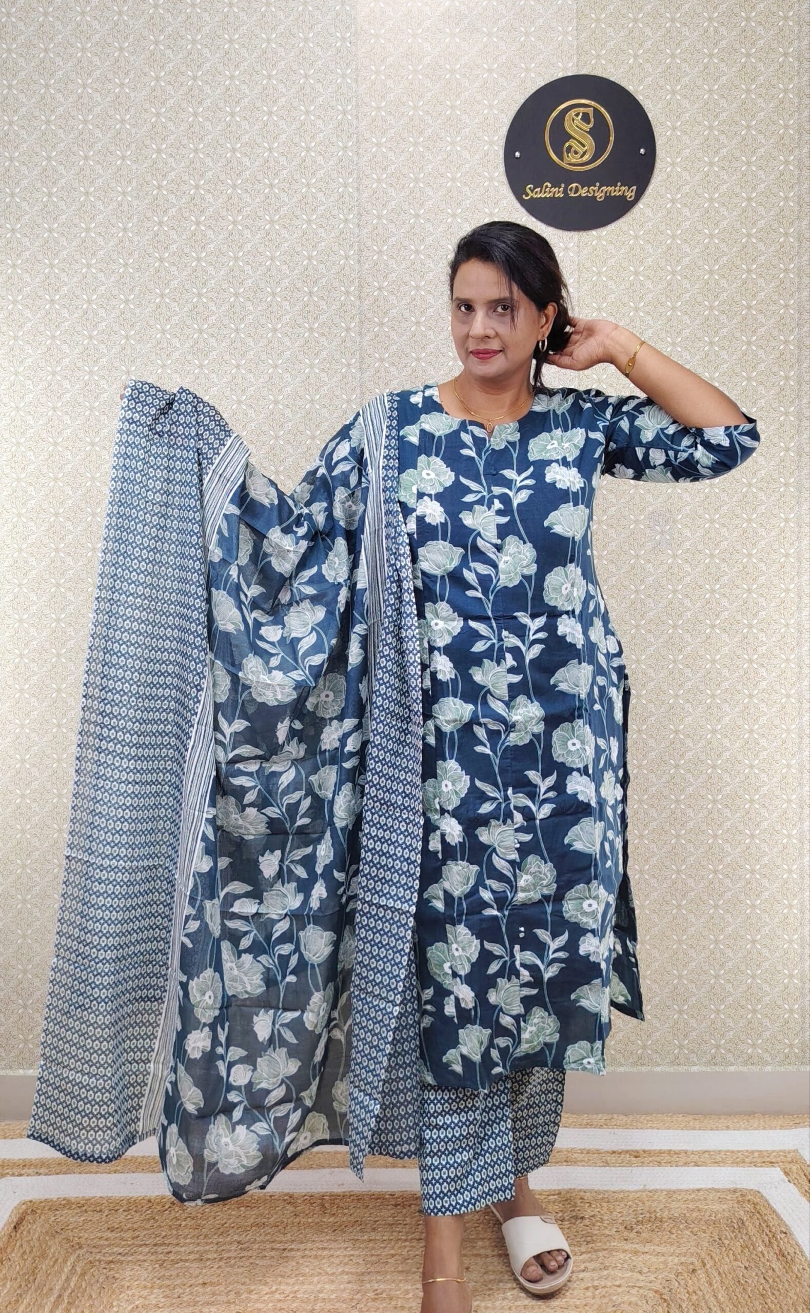 TEAL BLUE COTTON THREE PIECE SET- SAL551