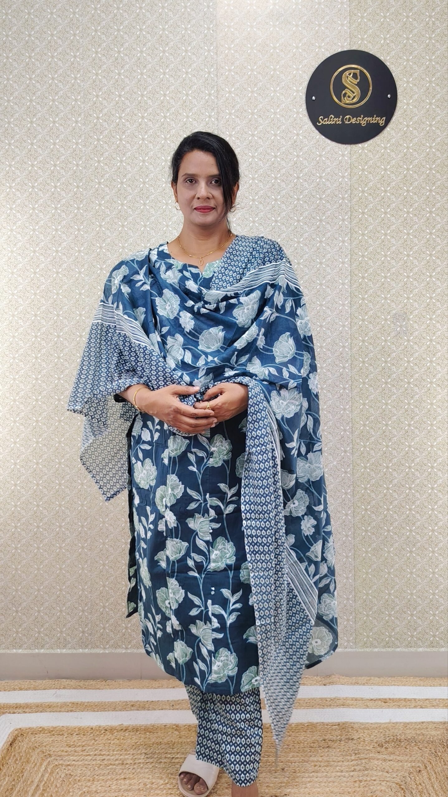 TEAL BLUE COTTON THREE PIECE SET- SAL551 - Image 2