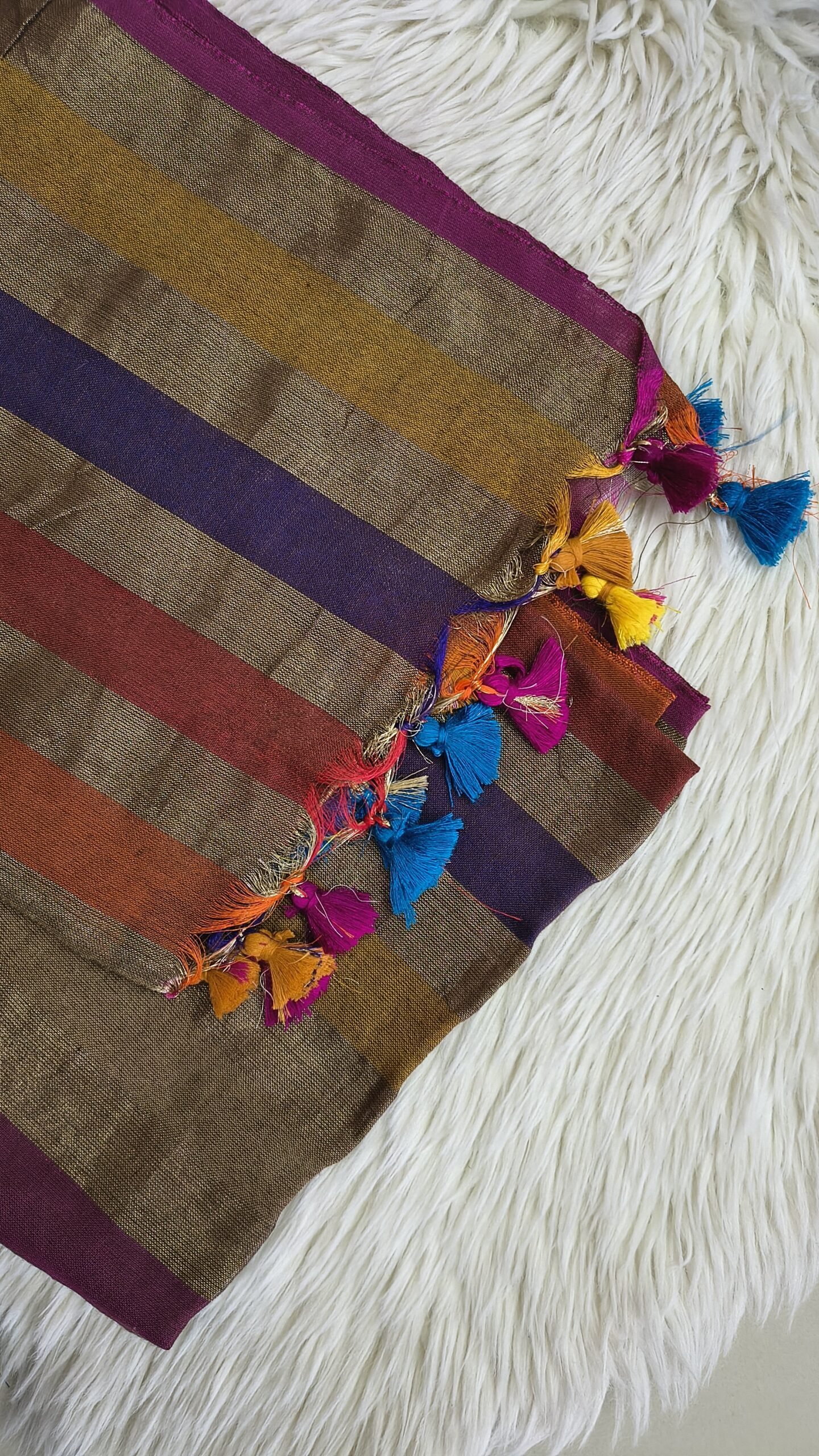 TISSUE COTTON SAREE WITH MULTI COLOUR TASSELS - SAL585