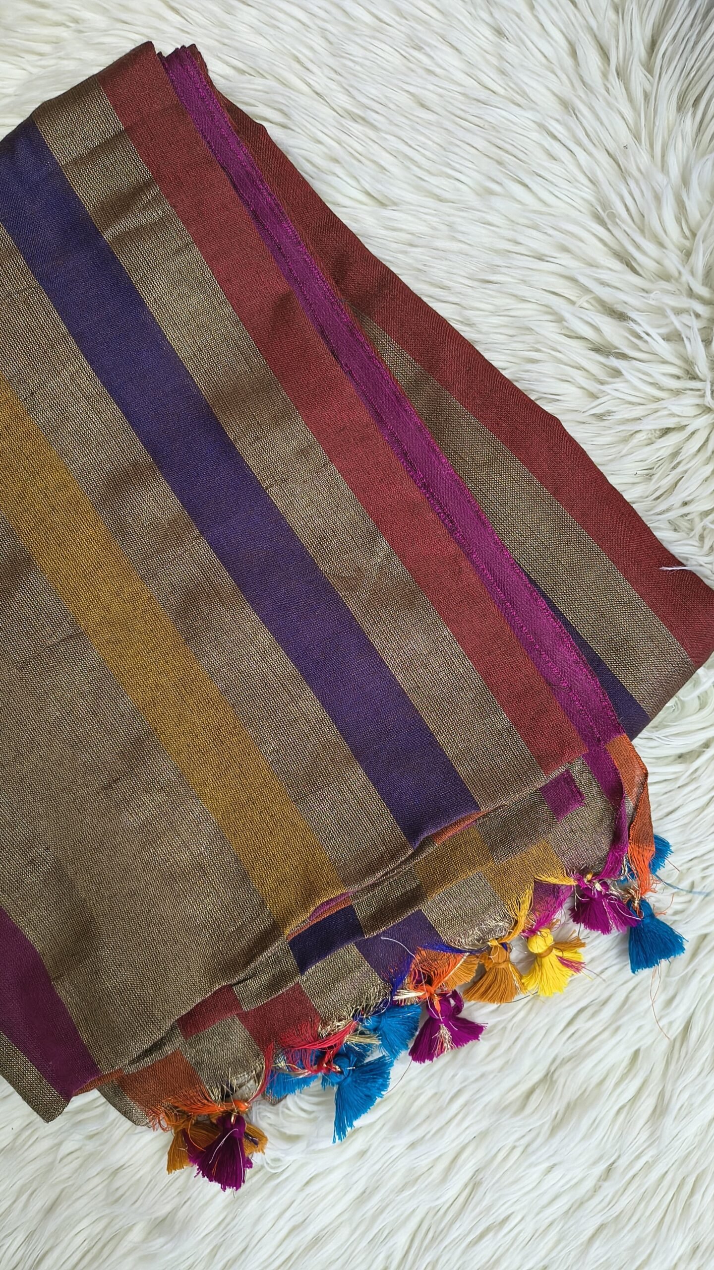 TISSUE COTTON SAREE WITH MULTI COLOUR TASSELS - SAL585 - Image 3