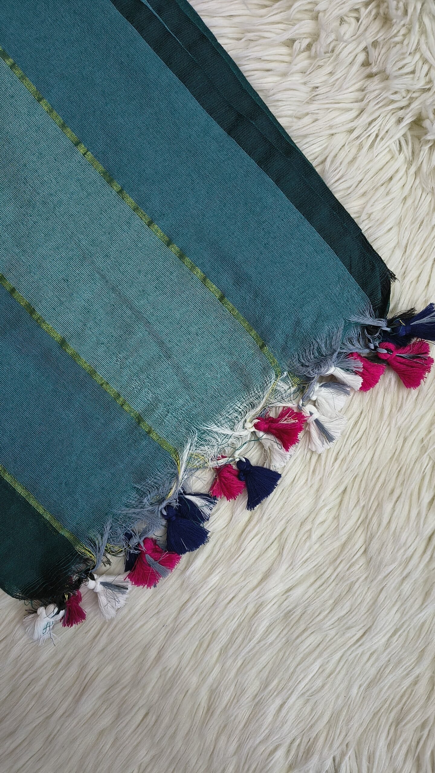 MUL COTTON SAREE WITH MULTI COLOUR TASSELS - SAL599 - Image 2