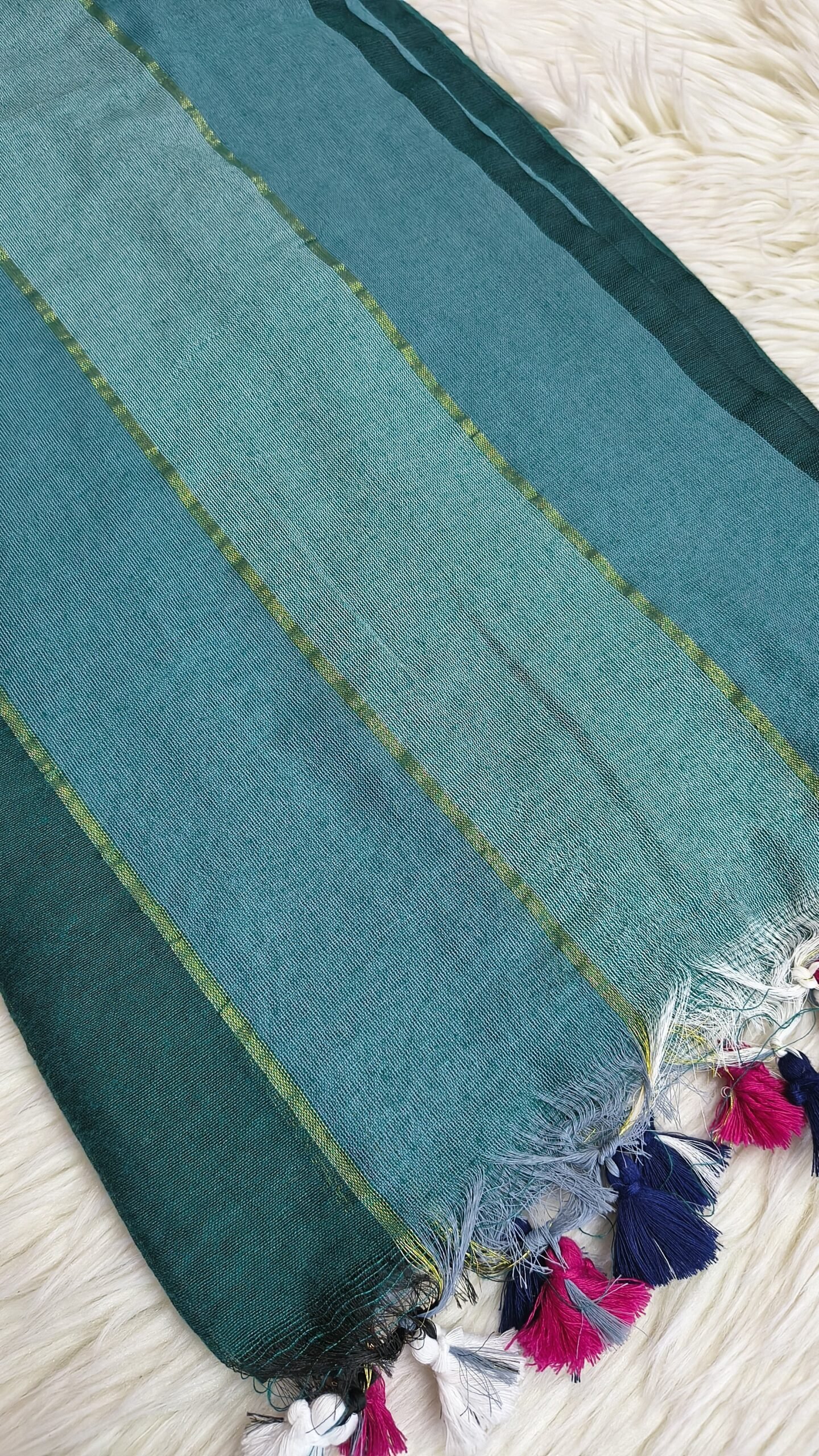 MUL COTTON SAREE WITH MULTI COLOUR TASSELS - SAL599 - Image 3