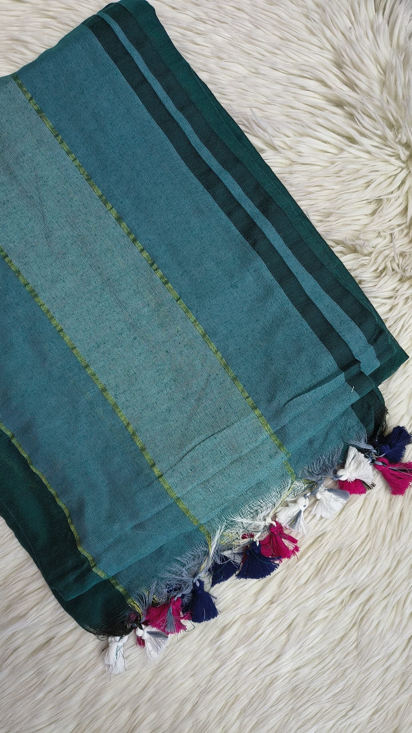 MUL COTTON SAREE WITH MULTI COLOUR TASSELS - SAL599