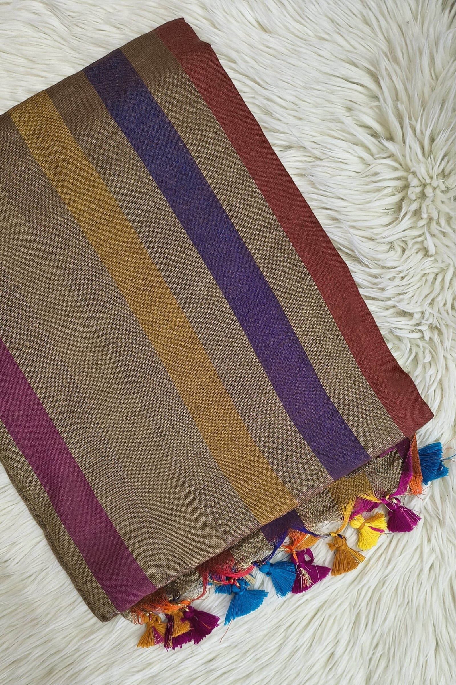 TISSUE COTTON SAREE WITH MULTI COLOUR TASSELS - SAL585 - Image 2