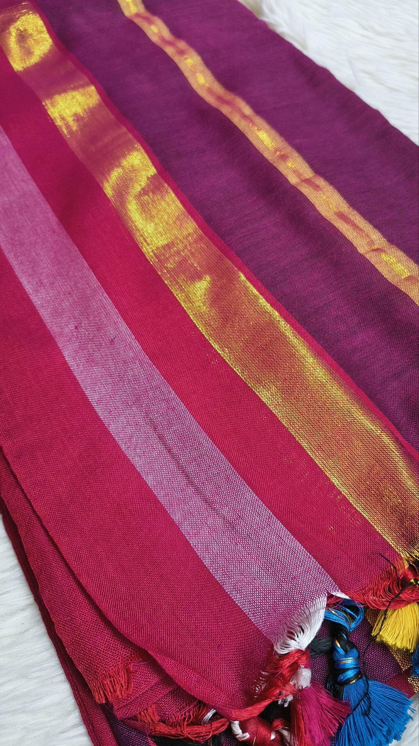 MUL COTTON SAREE WITH MULTI COLOR TASSELS- SAL602 - Image 3