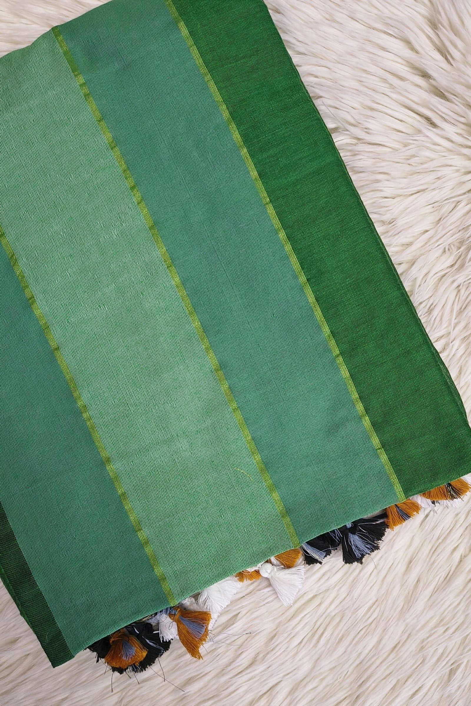 MUL COTTON SAREE WITH MULTI COLOUR TASSELS - SAL598 - Image 3