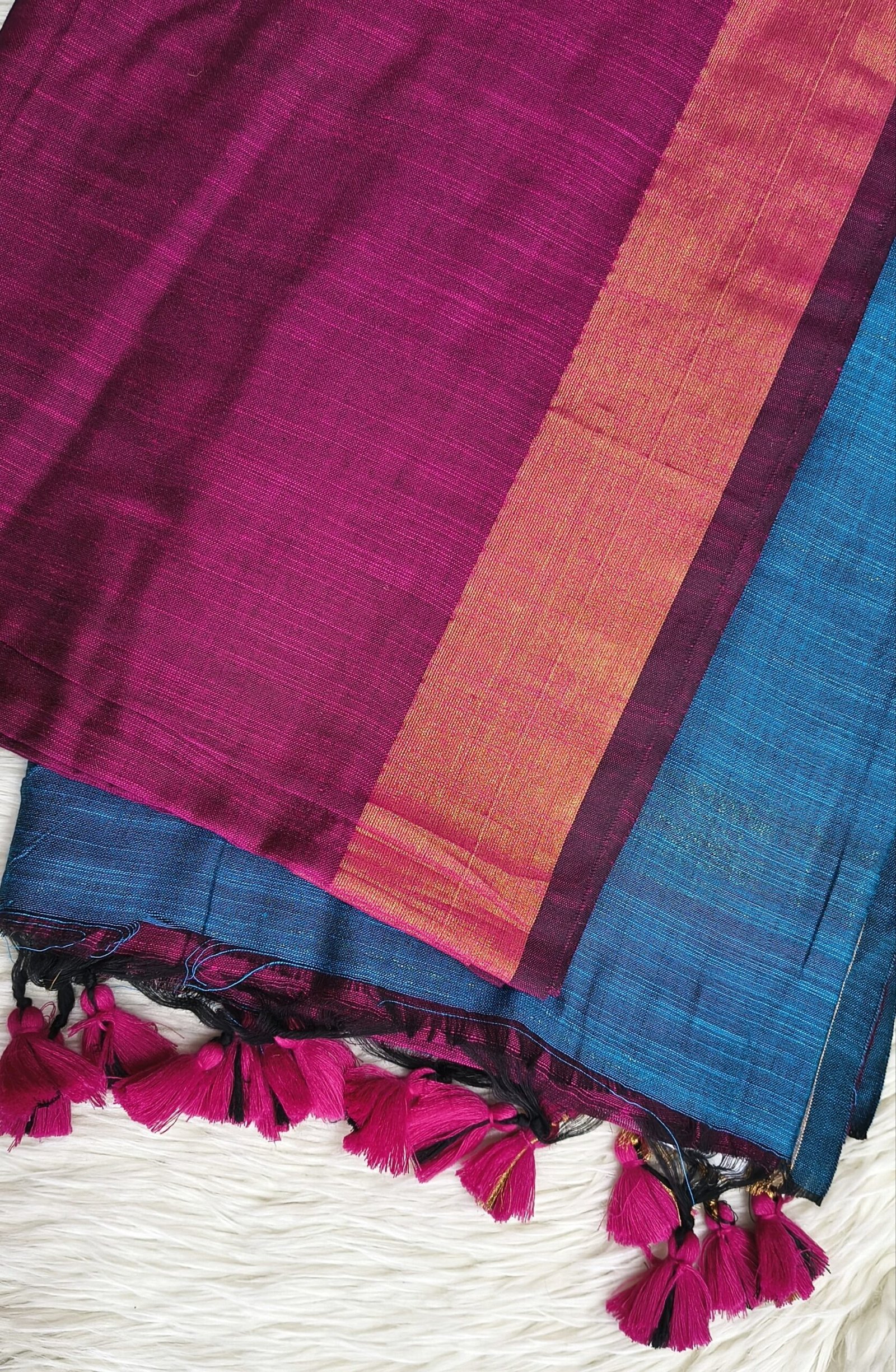 MUL COTTON SAREE WITH PINK AND BLACK COLOUR TASSELS - SAL597