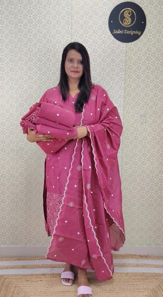 CHANDERI SILK 3 PIECE KURTIS SET - SAL613