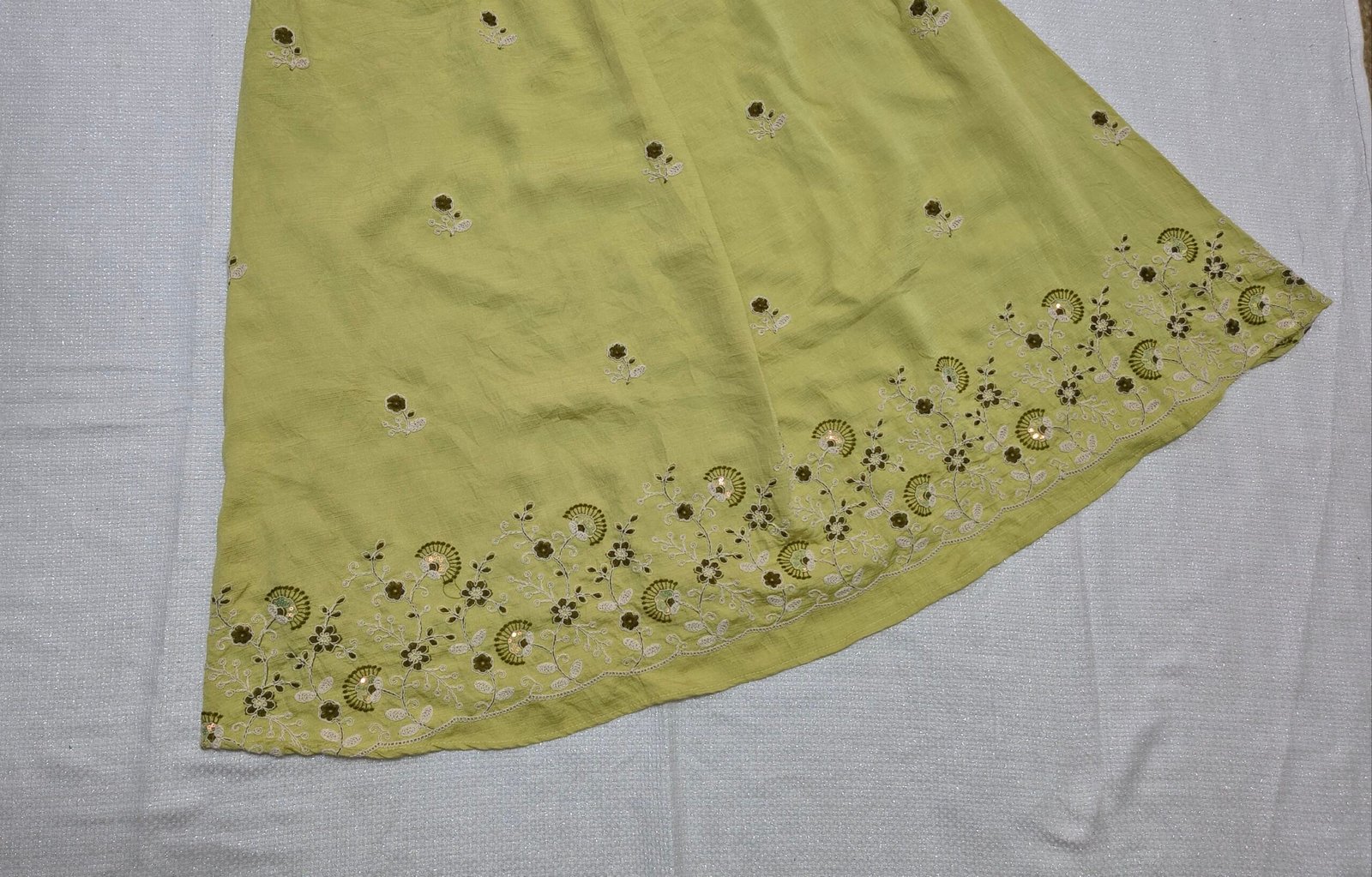 CRUSHED SILK EMBROIDERY ALINE YELLOW KURTI - SAL621 - Image 3